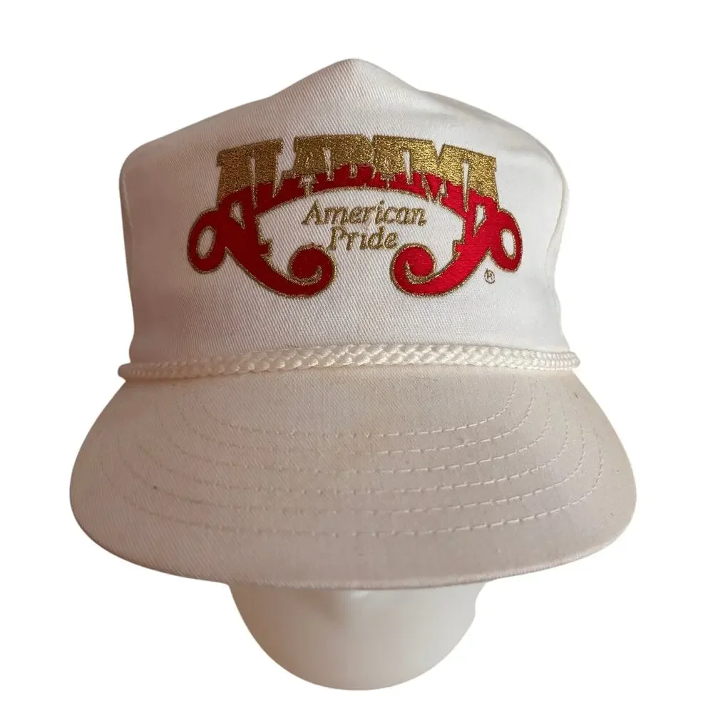 Vtg 80s ALABAMA Trucker Hat American Pride Strapback Cap White Red Gold Country
